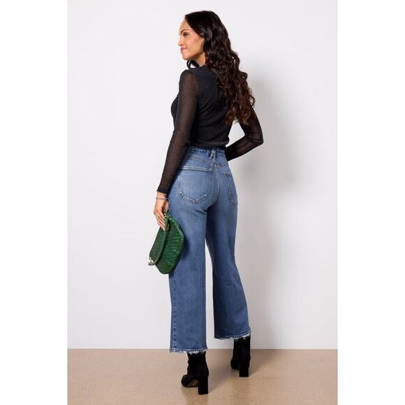 NWT Good American Good Waist Cropped Palazzo Jeans Womens 15 Wide Leg Stretch - Picture 4 of 16